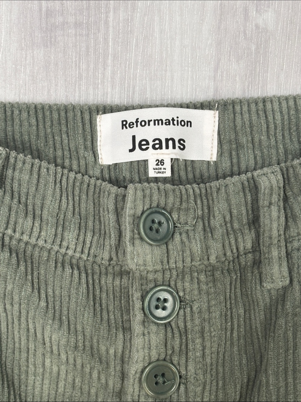 Reformation Jeans Cynthia Button Fly High Rise Olive Green Corduroy Straight Leg - Picture 2 of 8